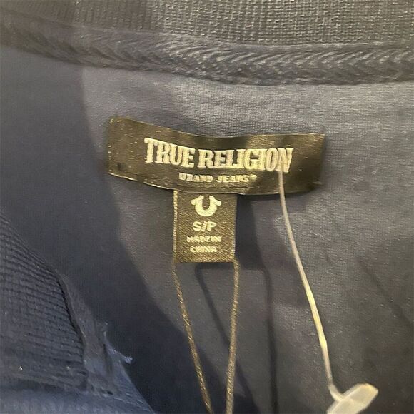 True Religion Men's Varsity Jacket Size S Blue Full Zip Casual velour - Picture 3 of 9